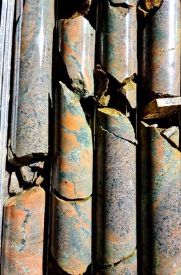 Figure 2. Sulfide-bearing Iron Breccia (with hematite and chlorite) at approximately 25m downhole in OEDD-38. Core is HQ or 6.3cm in diameter. (CNW Group/Awale Resources)