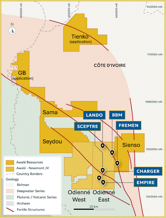 Figure 1: Odienné Project - Permits and Targets Map